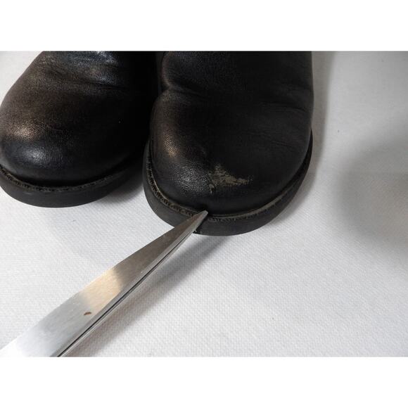 G by Guess Womens Tall Black Riding Boots 7M Faux Leather Logo Buckle Zip Moto - Picture 15 of 16